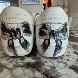 Golden Goose White Sneakers with Glittery Black Bow